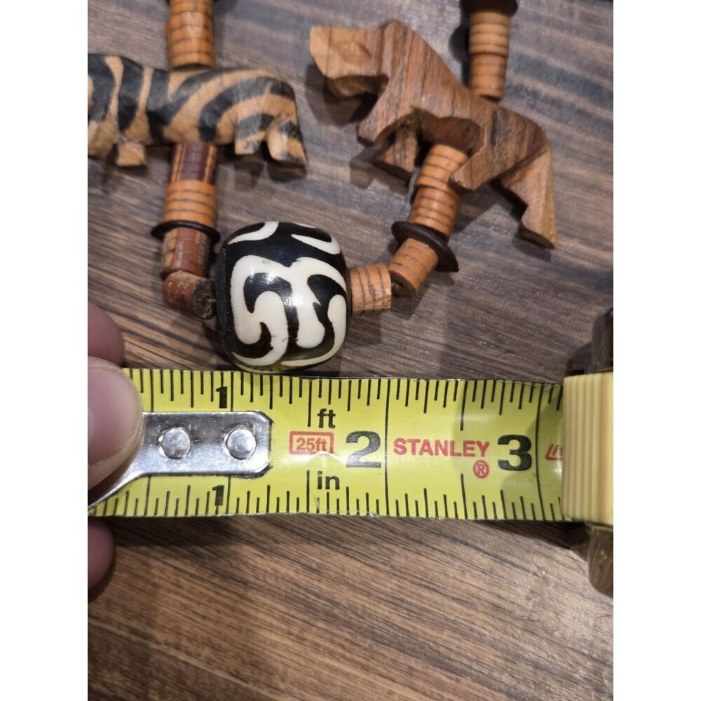 Safari Animal Necklace Carved Wood Beads Giraffe Zebra Lion Elephant Boho Tribal - Picture 8 of 9